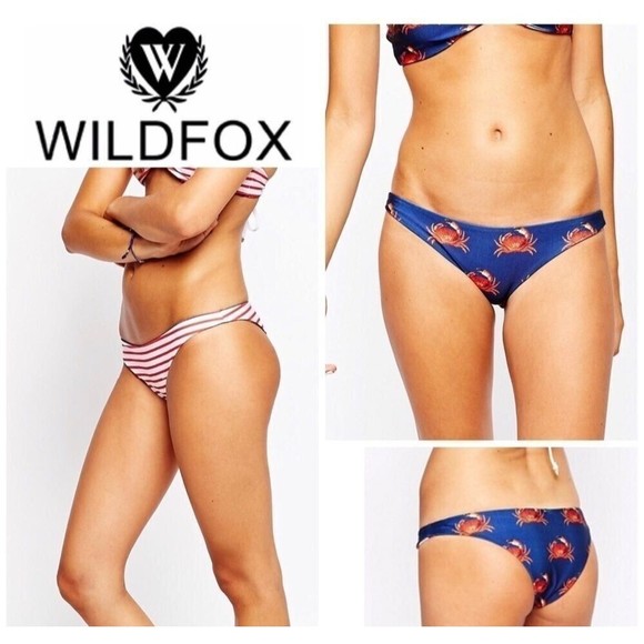 $84 Wildfox Crabby Stripe Women Sz M Reversible Blue Red Bikini Swim Bottom NWT - Picture 1 of 7